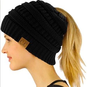 CC Ponytail Bun BeanieTail Knit Beanie Hat